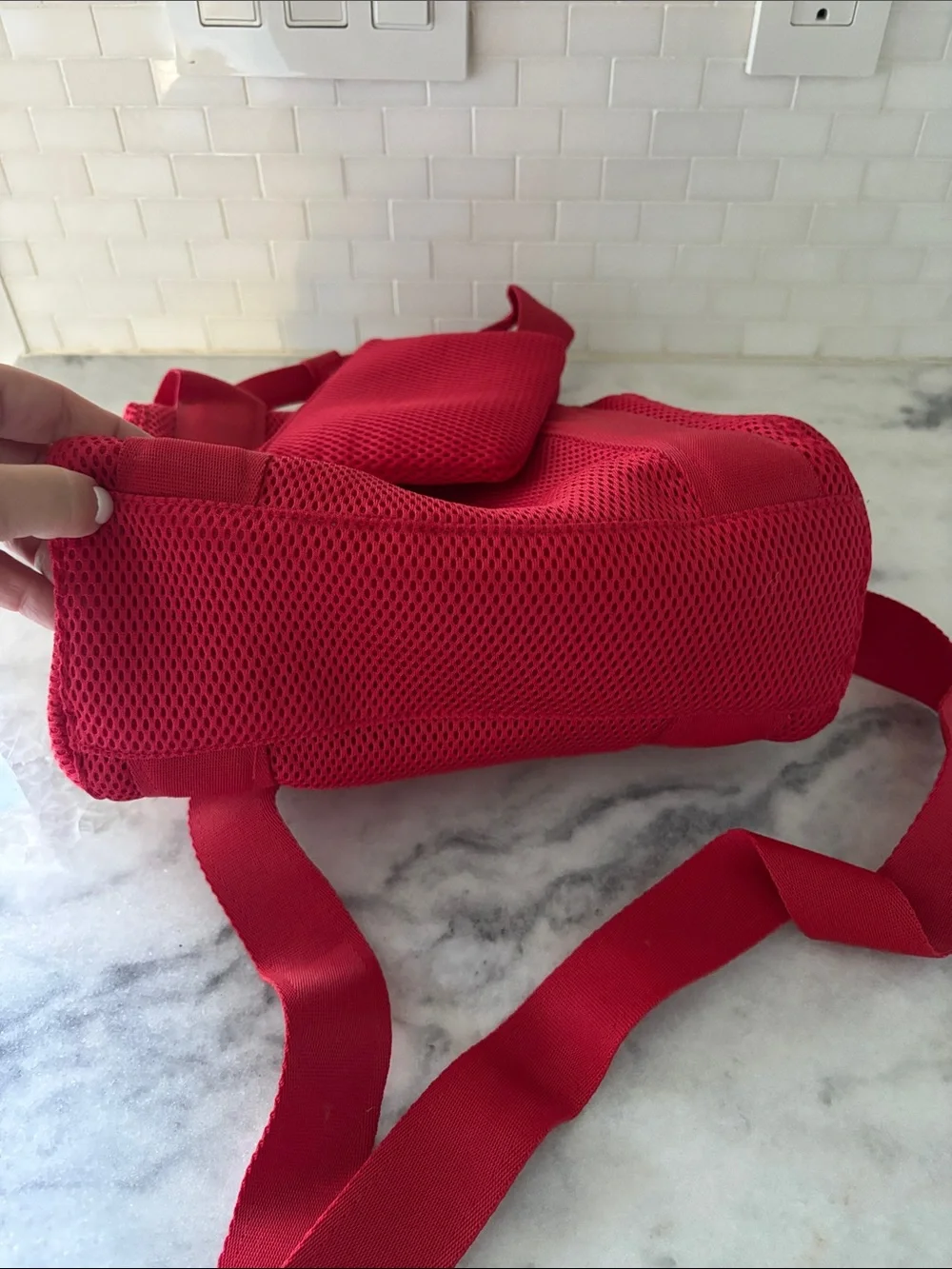 Dagne Dover Red Mesh Backpack Tote with Detachable Pouch NWOT